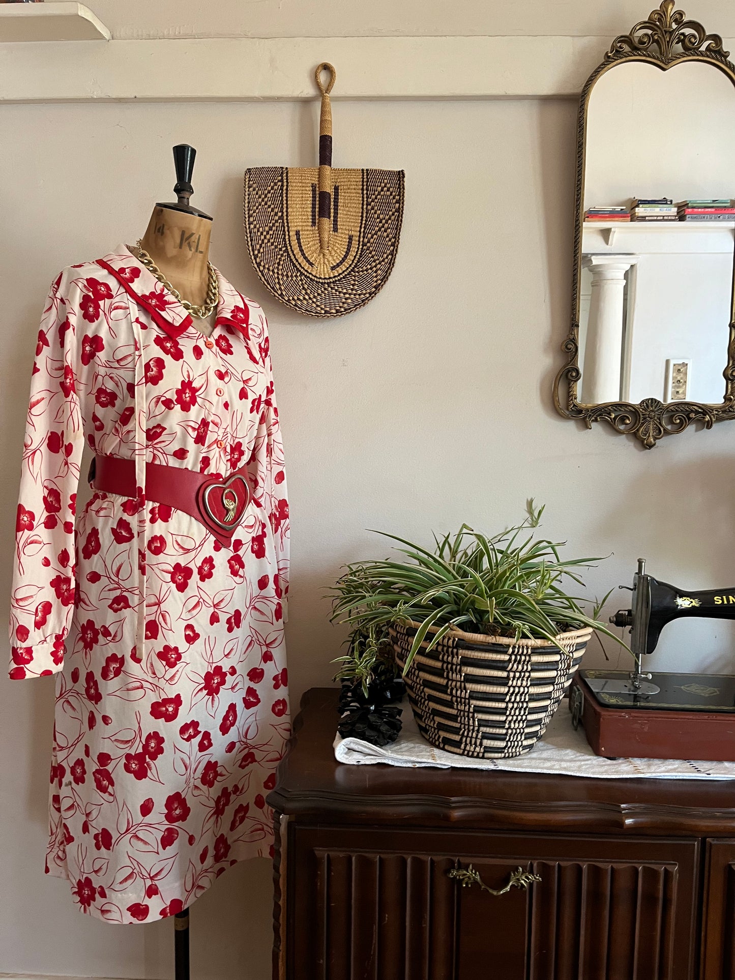 Red & white flower vintage dress