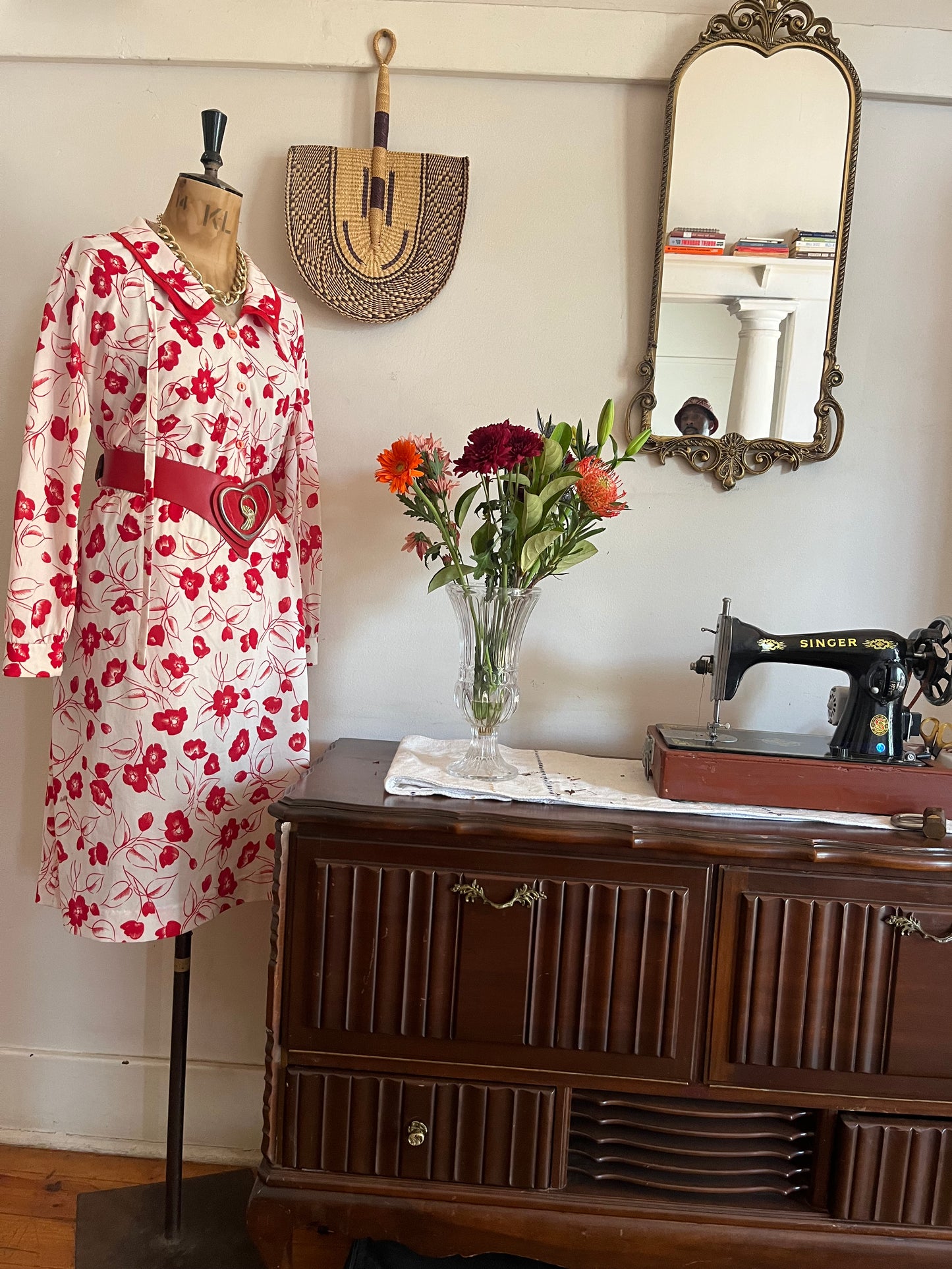 Red & white flower vintage dress