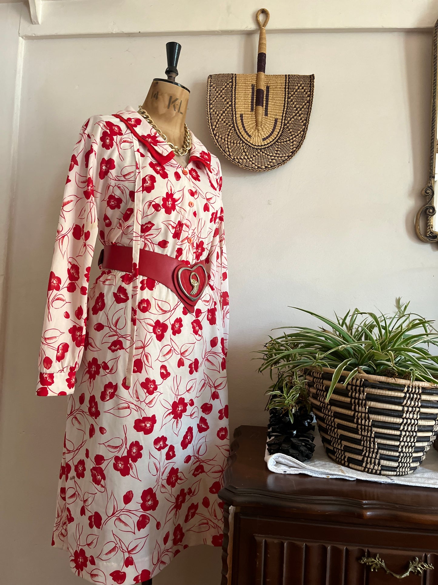 Red & white flower vintage dress