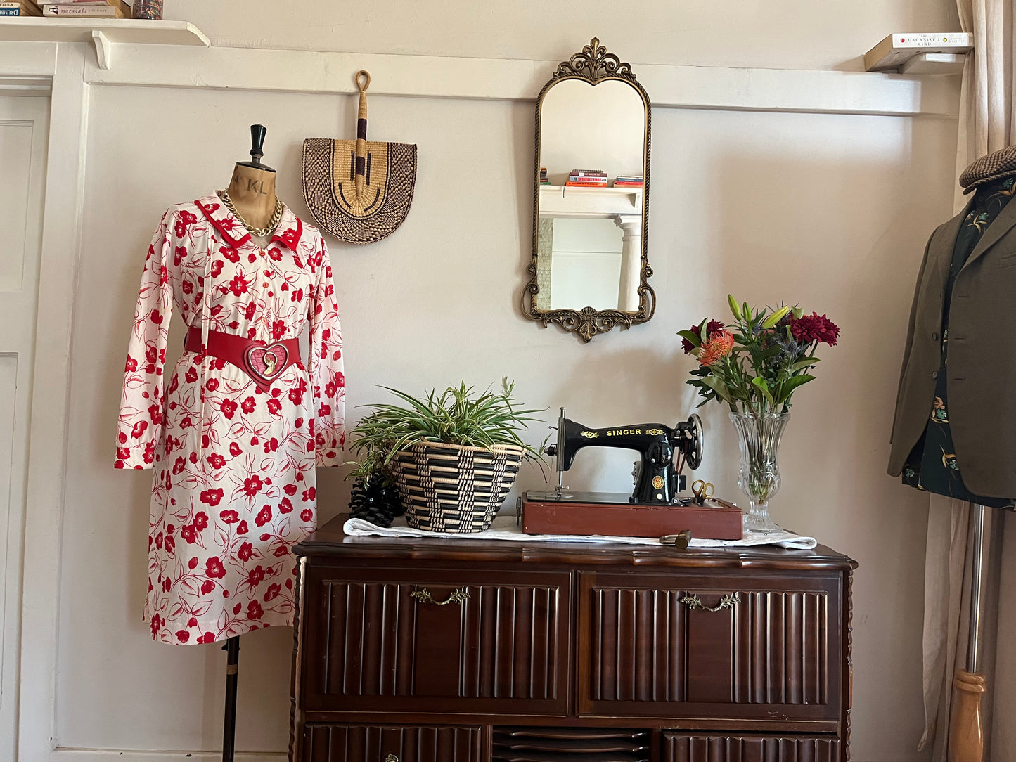 Red & white flower vintage dress