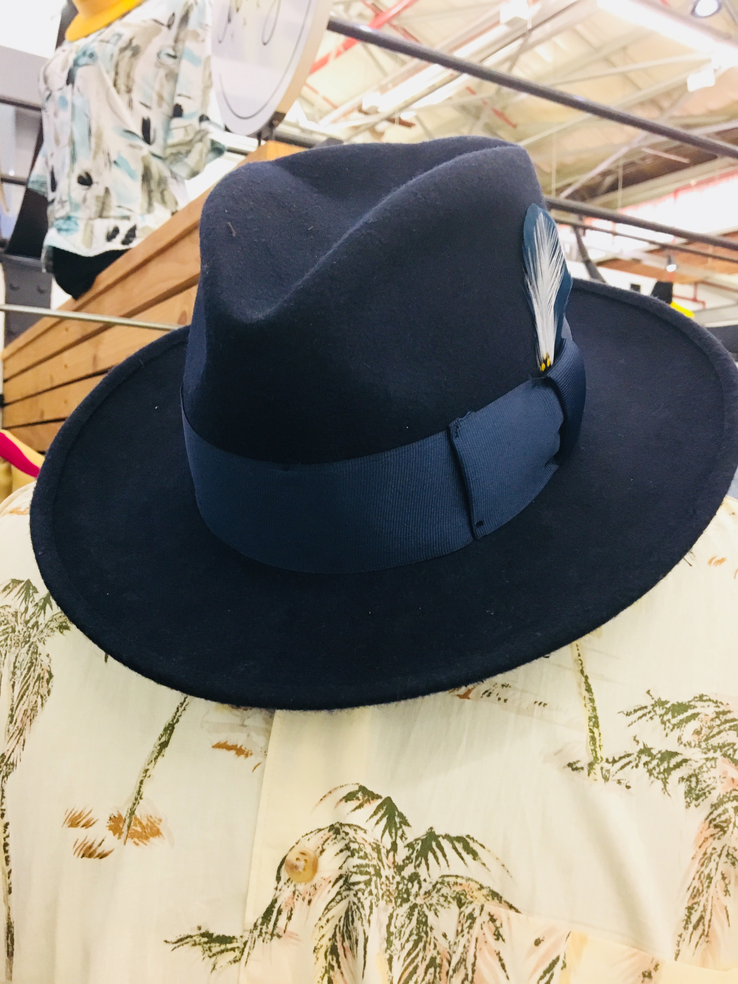 Wide Brim Fedora Hat 60 Navy