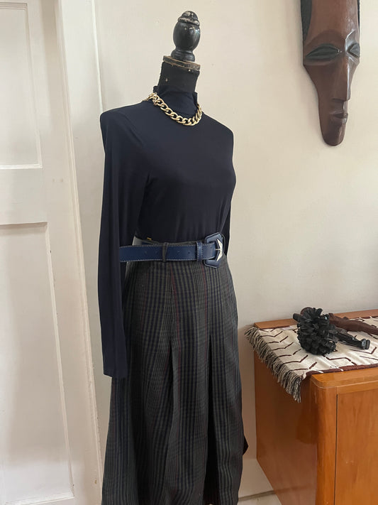 Navy Scotch Pleated Skirt